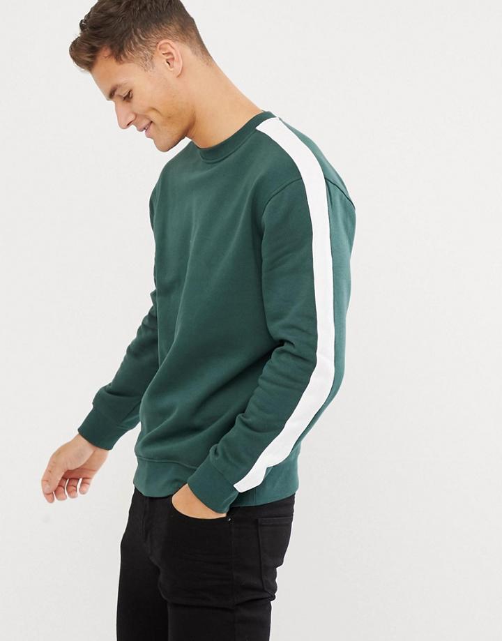 New Look Sweat With Side Stripe In Green - Green