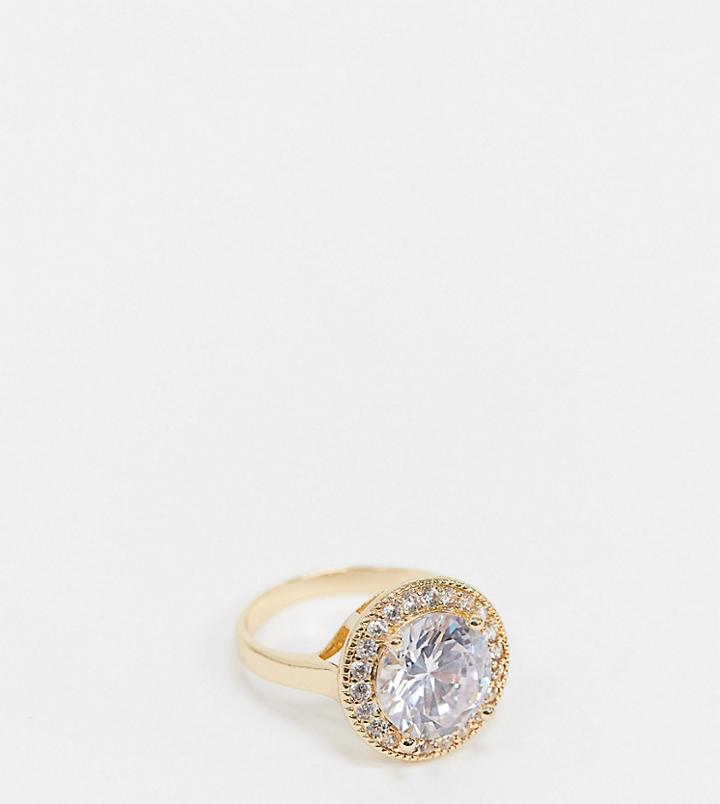 Asos Design Curve Ring With Large Crystal Stone In Gold Tone