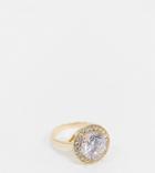 Asos Design Curve Ring With Large Crystal Stone In Gold Tone