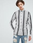 Asos Regular Fit Viscose Stripe Shirt - Beige