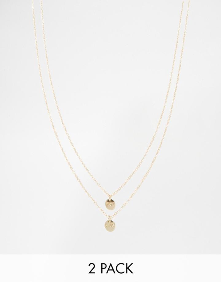 Asos Pack Of 2 Best Baes Coin Necklaces - Gold