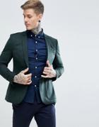 Asos Wedding Super Skinny Blazer In Dark Green Wool Mix - Green