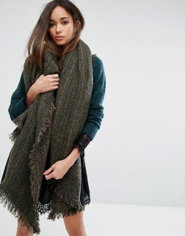 Seint Oversized Blanket Scarf In Khaki - Green