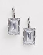 Asos Design Earrings With Square Crystal Drop In Silver Tone - Silver