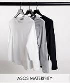Asos Design Maternity 3-pack Ultimate Slim Fit T-shirts With Long Sleeves In Organic Cotton - Save-multi