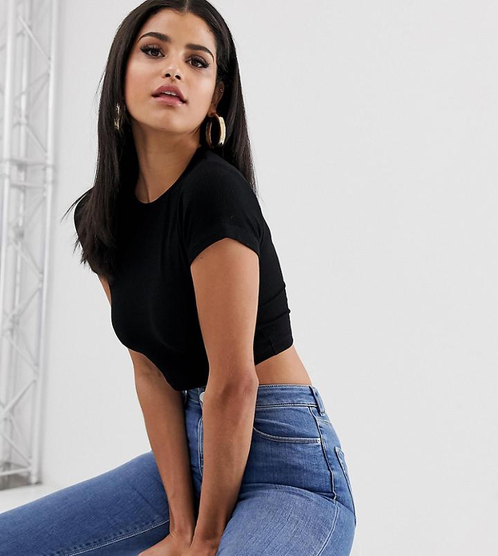 Asos Design Tall Short Sleeve Crop T-shirt In Black