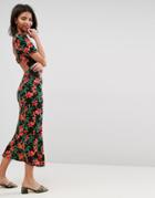 Asos Maxi Tea Dress With Open Back Detail In Floral Print - Multi
