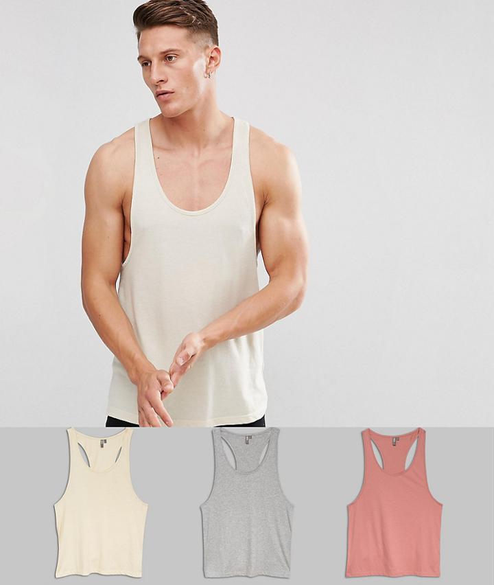 Asos Design Tank With Extreme Racer Back 3 Pack Save - Multi