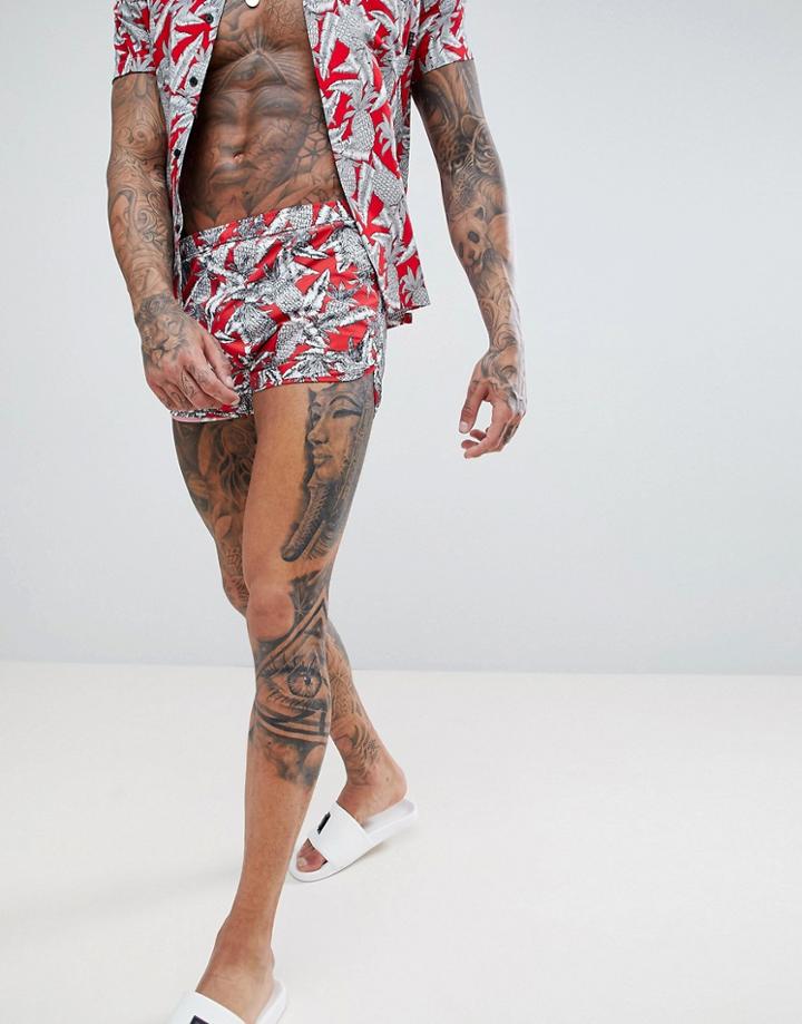 Religion Swim Short With Pinapple Print - Red