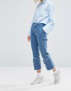 I Love Friday Mom Jeans With Frill Trim - Blue