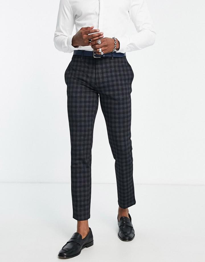 River Island Buffalo Check Smart Pants In Navy
