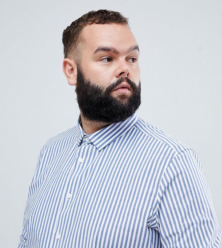 Asos Design Plus Slim Smart Work Shirt With Stripe - Blue