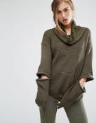 Parallel Lines High Neck Jumper With Zip Elbow Details - Green