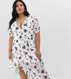 Wild Honey Plus Wrap Midi Dress In Floral - White
