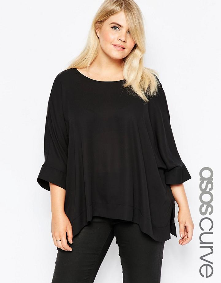 Asos Curve Oversized Woven T-shirt With V-back - Black