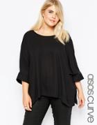 Asos Curve Oversized Woven T-shirt With V-back - Black