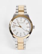 Asos Design 41mm Bracelet Watch With White Face In Silver And Gold Tone
