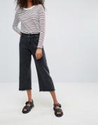 Noisy May Mazz Cropped Wide Leg Frayed Jeans - Black
