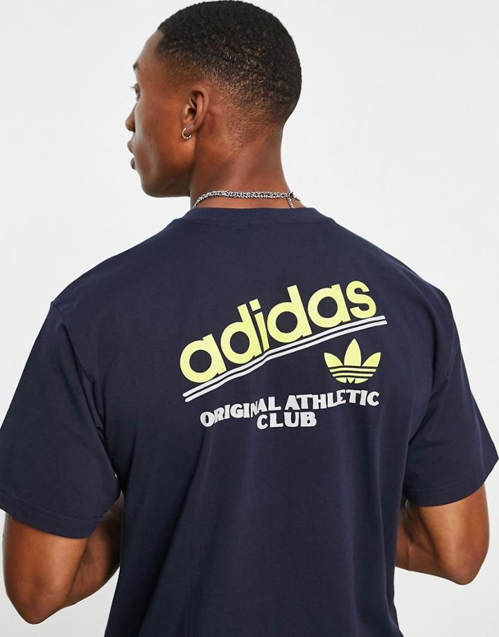 Adidas Originals Sprt Us Athletic Club T-shirt In Ink Navy With Back Print