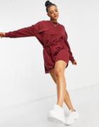 Missguided Pocket Sweat Dress In Burgundy-red
