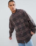 Asos Design Oversized Vintage Look Check Shirt With Ranglan Sleeve In Brown - Brown