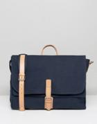 Asos Satchel In Navy With Tan Leather Trims - Navy