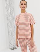 Pieces Tika Stripe High Neck Top - Pink