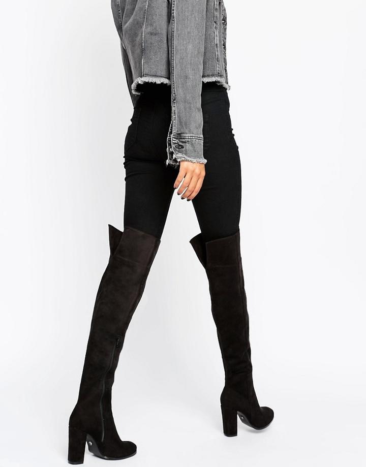 Daisy Street Black Heeled Over The Knee Boots - Black