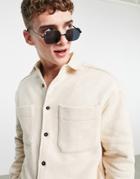 Asos Design 90s Oversized Jersey Shirt In Ecru-neutral
