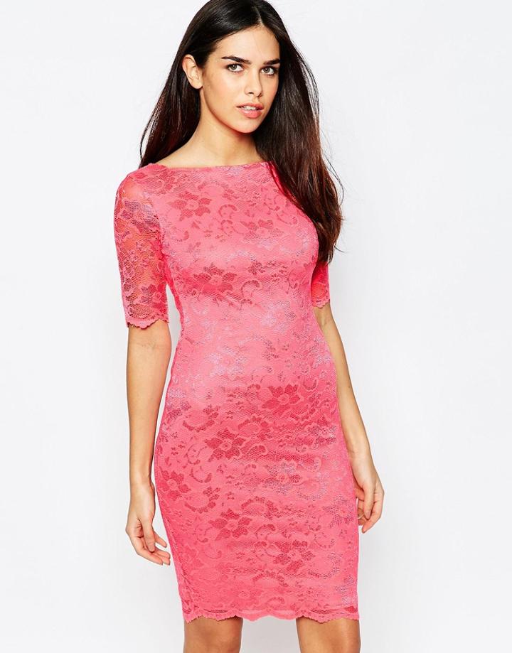 City Goddess Princes Lace Dress - Coral Pink