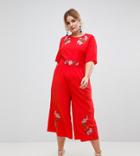 Asos Curve Embroidered Tea Jumpsuit - Red