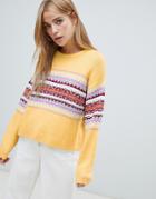 Pull & Bear Fair Isle Panel Stripe Sweater - Yellow