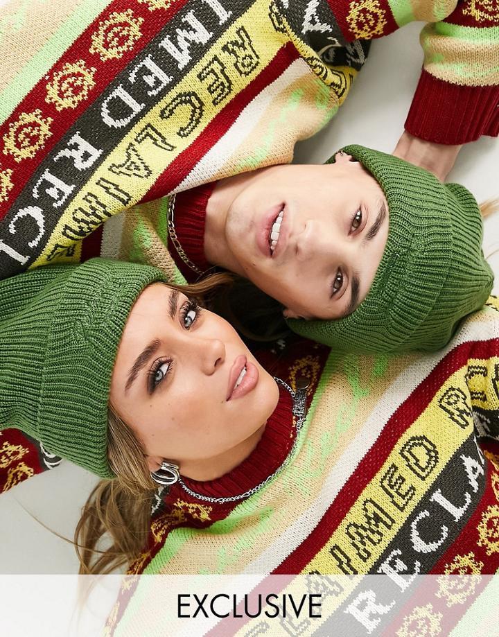 Reclaimed Vintage Inspired Unisex Recycled Logo Beanie In Khaki-green