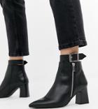 Depp Wide Fit Leather Side Zip Heeled Boots - Black