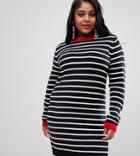 Brave Soul Plus Striped Dress With Cuffed Sleeves - Multi