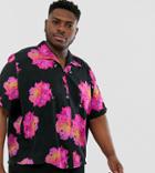 Asos Design Plus Relaxed Zip Through Floral Shirt - Black