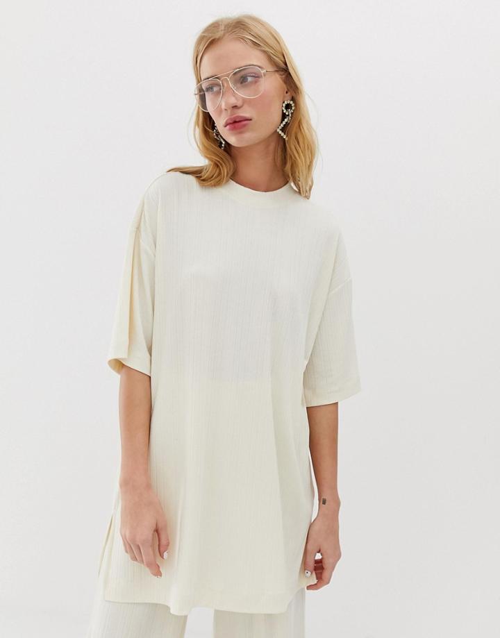 Monki Two-piece Oversized Ribbed Top In Off White