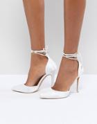 Be Mine Bridal Leila Ivory Satin Ankle Tie Pumps - White