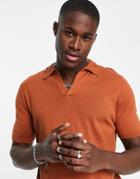 Asos Design Knitted Notch Neck Polo Shirt In Rust-orange