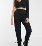 Reclaimed Vintage Inspired Pinstripe Pants With Ruched Cuff Hem-black