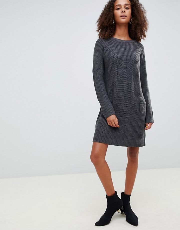 Jdy Crew Neck Knitted Dress - Gray