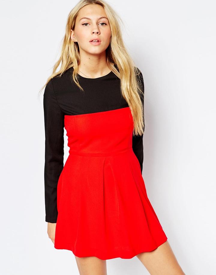 Wal G Long Sleeve Skater Dress - Red