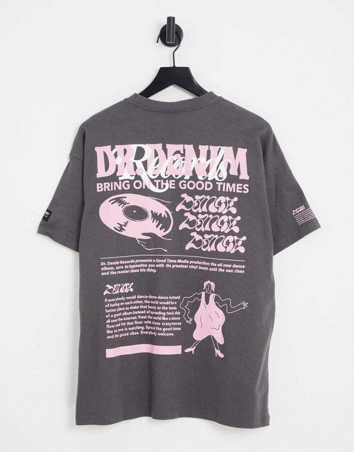Dr Denim Trooper T-shirt With Back Print In Washed Black