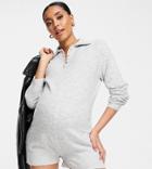 Asos Design Maternity Knit Romper With Collar Detail In Heather Gray-grey