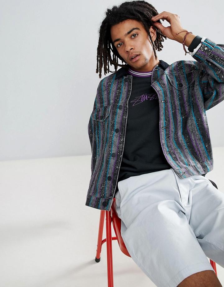 Asos Design Oversized Denim Jacket In Black Stripe - Black