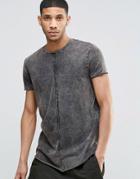 Asos Longline T-shirt With Seam Detail And Curved Hem In Acid Wash Gray - Light Acid Wash Gray