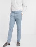 Asos Design Wedding Skinny Suit Pants In Crosshatch In Soft Blue-blues