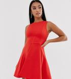 Asos Design Petite Seamed Fold Detail Skater Mini Dress-red