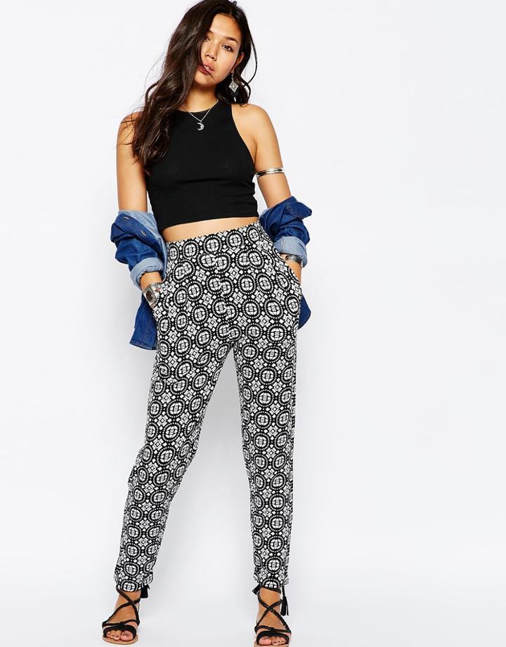 Asos Jersey Peg Pants In Mono Tile Print - Multi