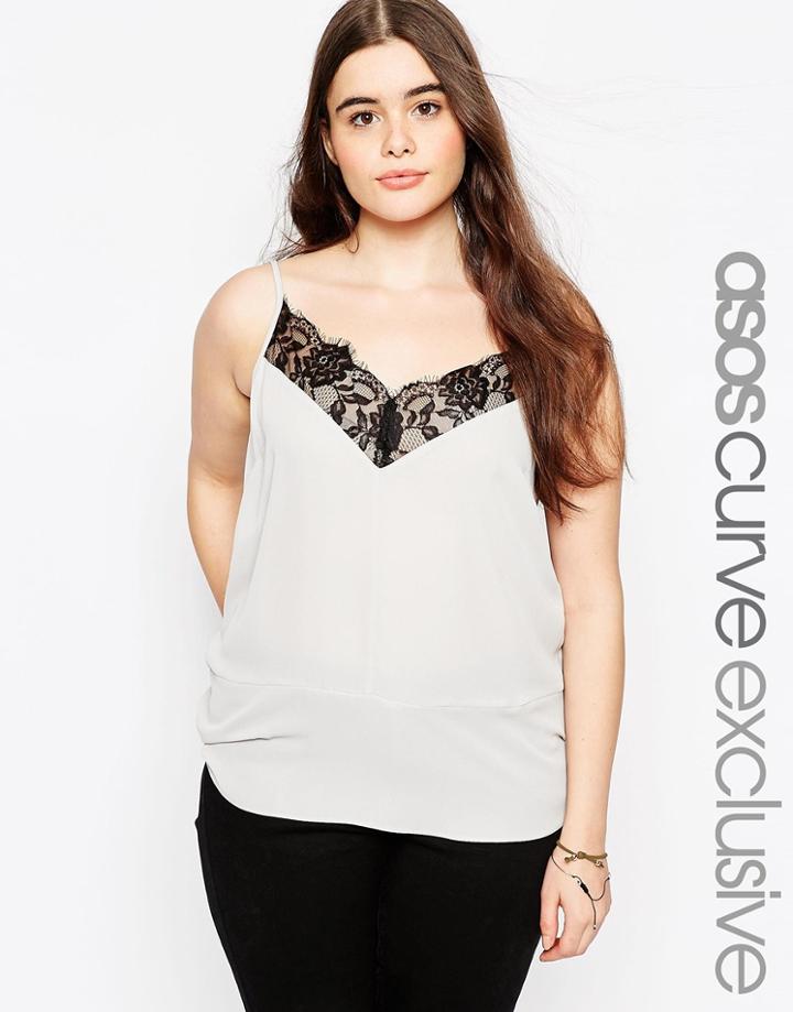 Asos Curve Cami With Lace Detail - Black